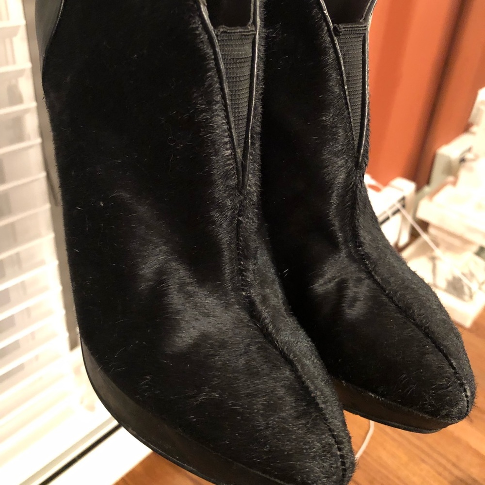 Black Pony Hair Platform Booties - Picture 2 of 5